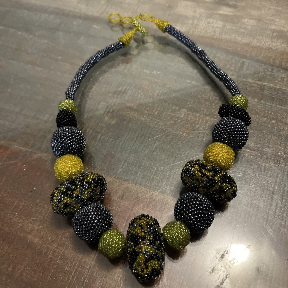 Artisan Hand Beaded Statement Necklace 18in